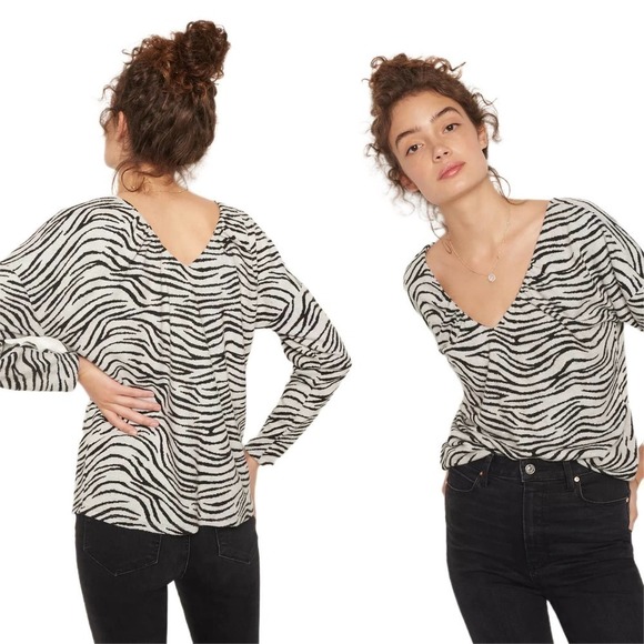 Maeve by Anthropologie Maeve Taylor Zebra-Striped Pullover Size Medium - Picture 1 of 8